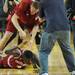 Indiana junior Victor Oladipo falls to the ground after beating Michigan 72-71 taking solo ownership of the Big Ten title at Crisler Center on Sunday, March 10, 2013. Melanie Maxwell I AnnArbor.com